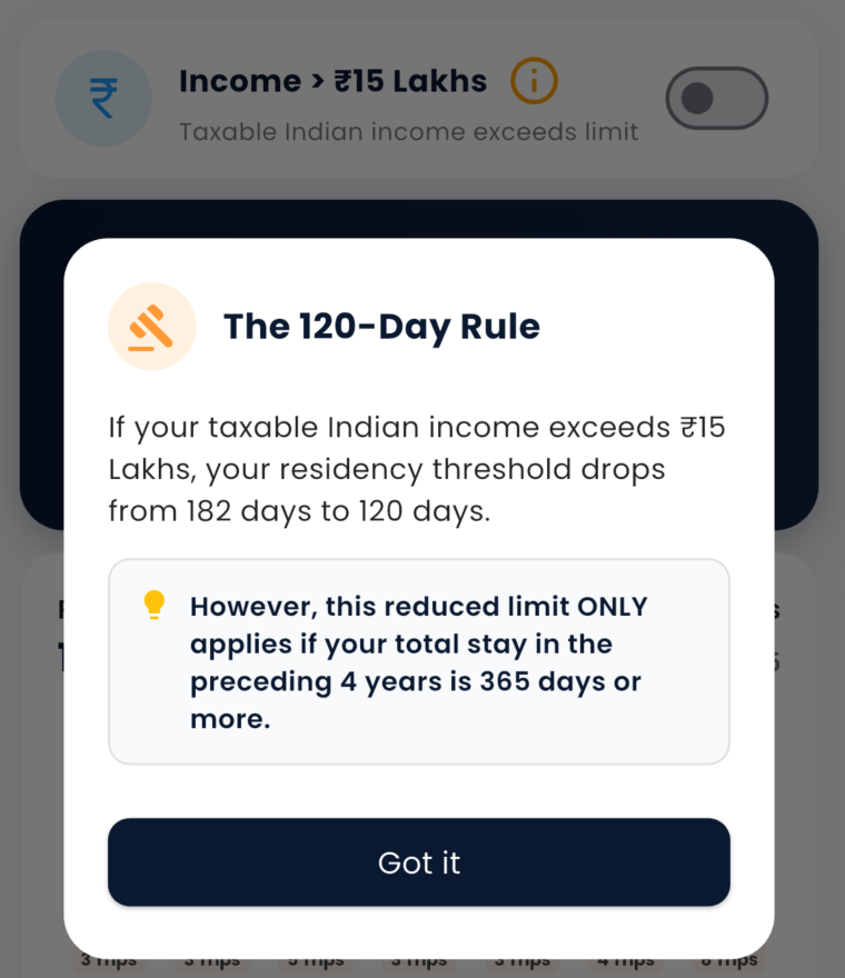 120 and 182 Day Income Rule Interface